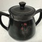 Black Redware Pitcher Cream Sugar 4 Piece Rooster Design Japan Vintage