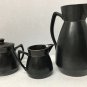 Black Redware Pitcher Cream Sugar 4 Piece Rooster Design Japan Vintage