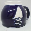 Wide Bottom Coffee Mug Cobalt Blue Sailboat Non Skid Travel Tea Untippable Cup