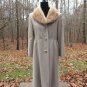 Vintage Fur Collar Worsted Wool Beige Full Length Coat Union Label Made in USA