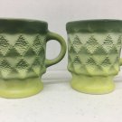 2 Fire King Green COLORED KIMBERLY DIAMOND POINT PATTERNED Stacking Mugs
