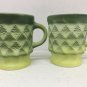 2 Fire King Green COLORED KIMBERLY DIAMOND POINT PATTERNED Stacking Mugs