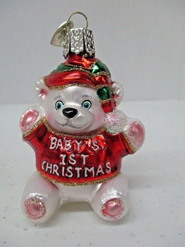 Babys First Christmas Old World Christmas Glass Ornament OWC Teddy Bear Glitter