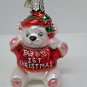 Babys First Christmas Old World Christmas Glass Ornament OWC Teddy Bear Glitter
