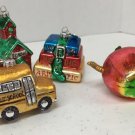 Department 56 Glass Ornaments School Bus Book Stack Apple with Worm School House