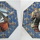 Pair Marye Kelley Musical Angels Octagonal Plates Fleur De Lis Trim Blue