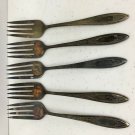 1934 Wm A Rogers AA Heavy Silverplate Debutante 5 Salad Forks Art Deco