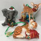 Set of 3 Danbury Mint Baby Animals Christmas Ornament Fawn Deer Elephant Tiger