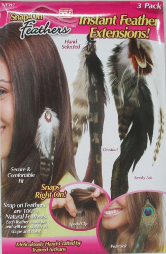 3 Pack Snap On Feather Hair Extensions Clip in Feathers As Seen On TV
