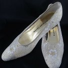 Jacques Levine 6.5 M Metallic Gold White Mesh Pumps Shoes Heels Leather Outsoles