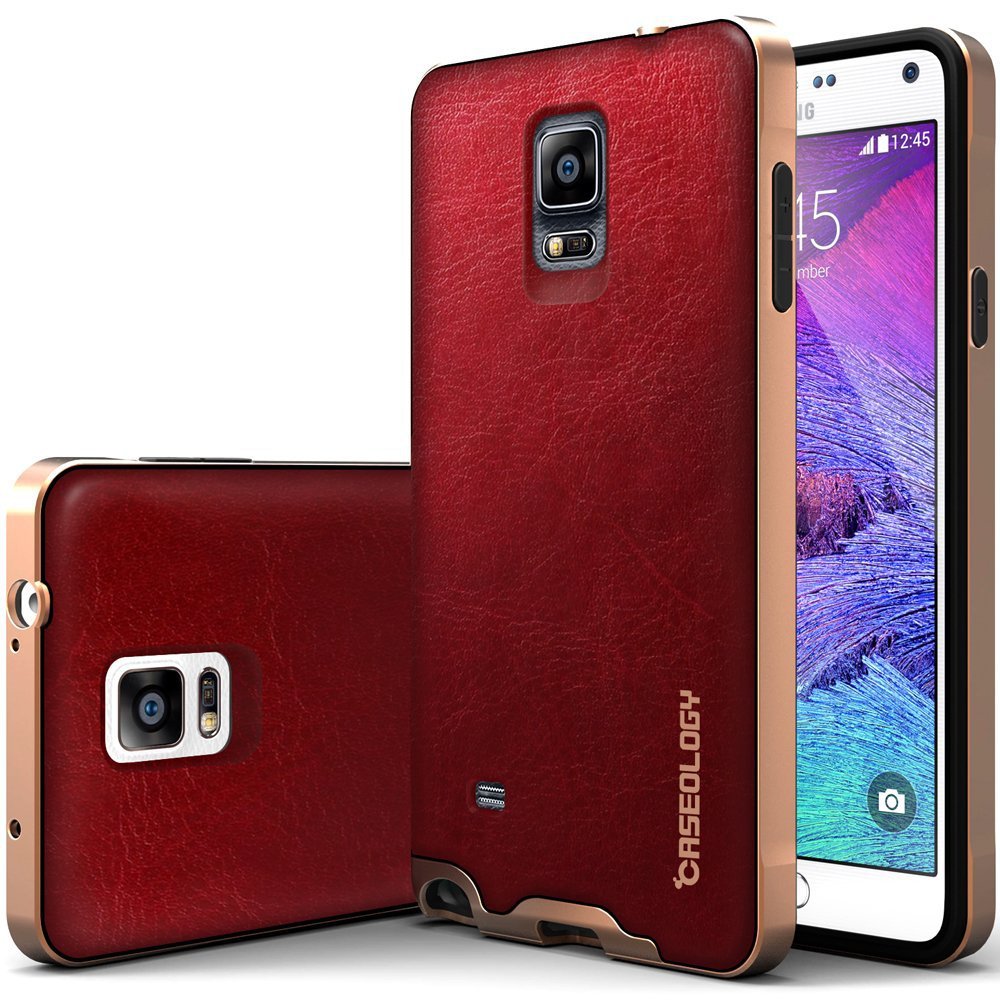 For Samsung Galaxy Note 4 Case [Leather Burgundy Red] Slim Fit Skin Cover