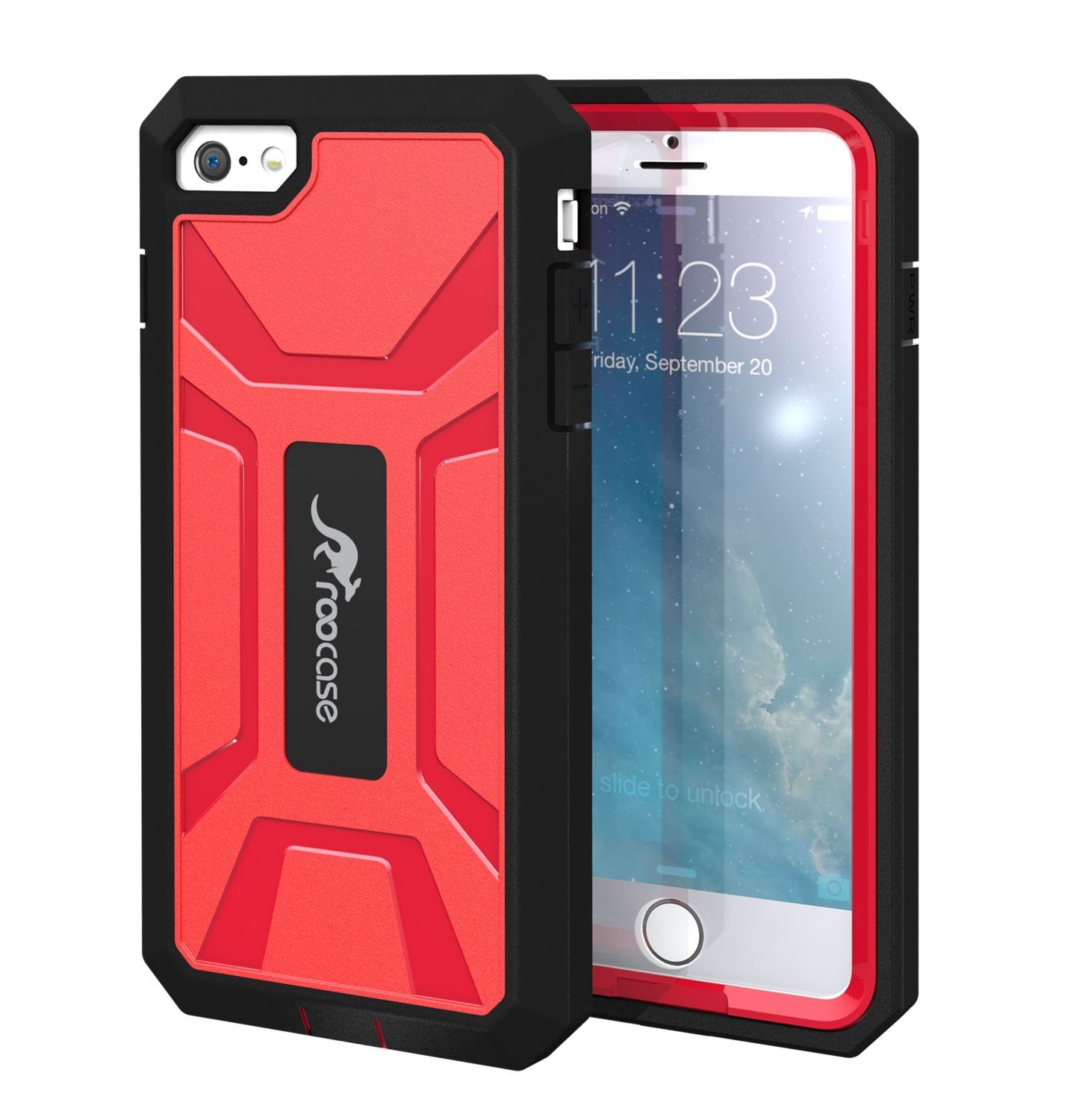 For Apple iPhone 6 Plus Case, roocase KAPSUL Series Armor Military Case with Front Cover Red / Black