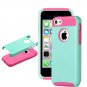ULAK Colorful Hybrid TPU PC 2 on 1 Dirt Dust Proof Apple iPhone 5c Light Blue + TPU Hot Pink