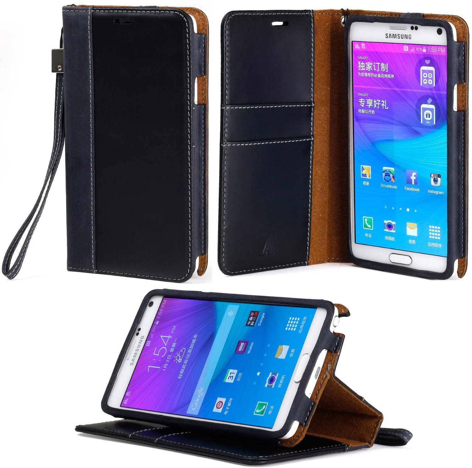 ACEABOVE [Stand Feature] Galaxy Note 4 Wallet Case NEW [Book Cover Case] [Black]