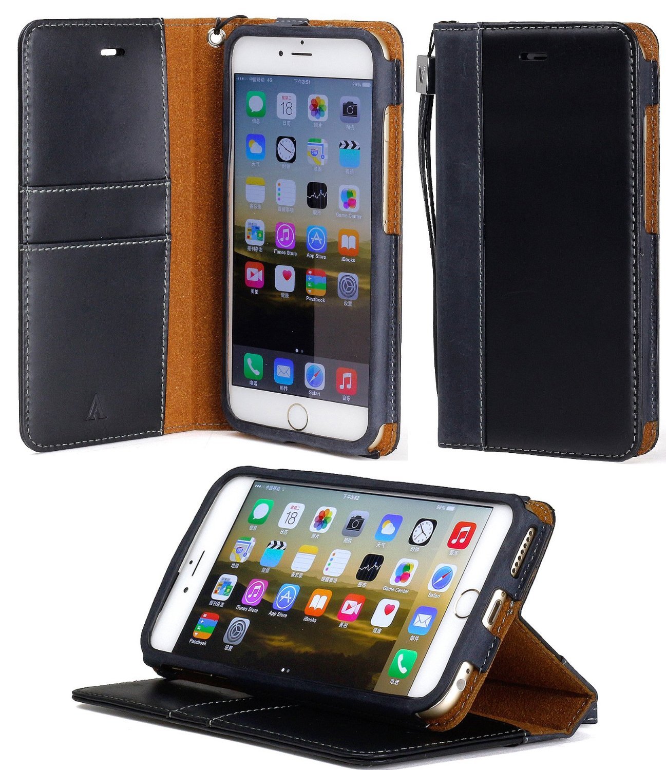 ACEABOVE [Stand Feature] iPhone 6 Plus 5.5" Wallet Case NEW [Book Cover Case] [Black]
