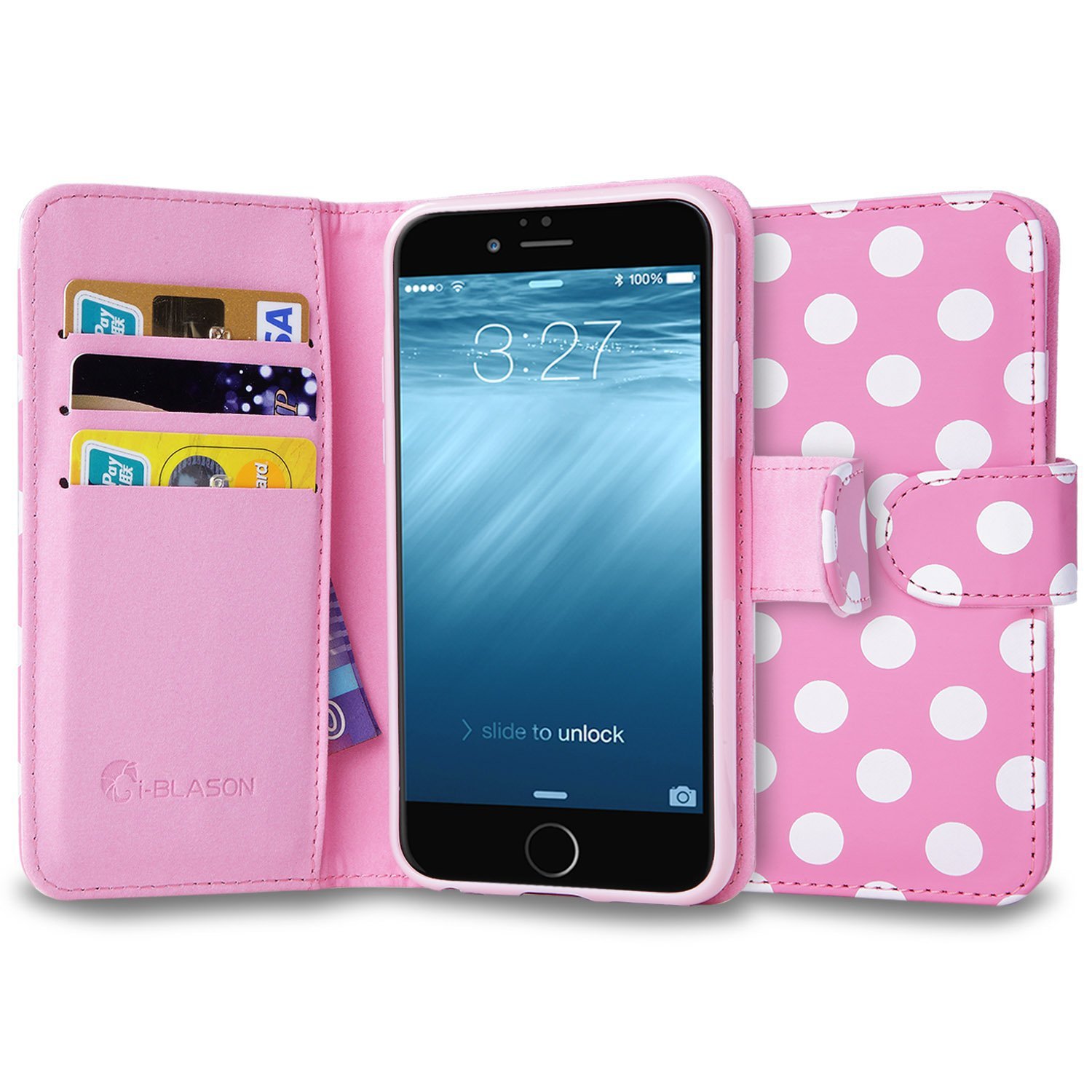 i-Blason Apple iPhone 6 Plus Case 5.5 Inch Leather Case Slim Wallet Book Cover Dal-Pink/White