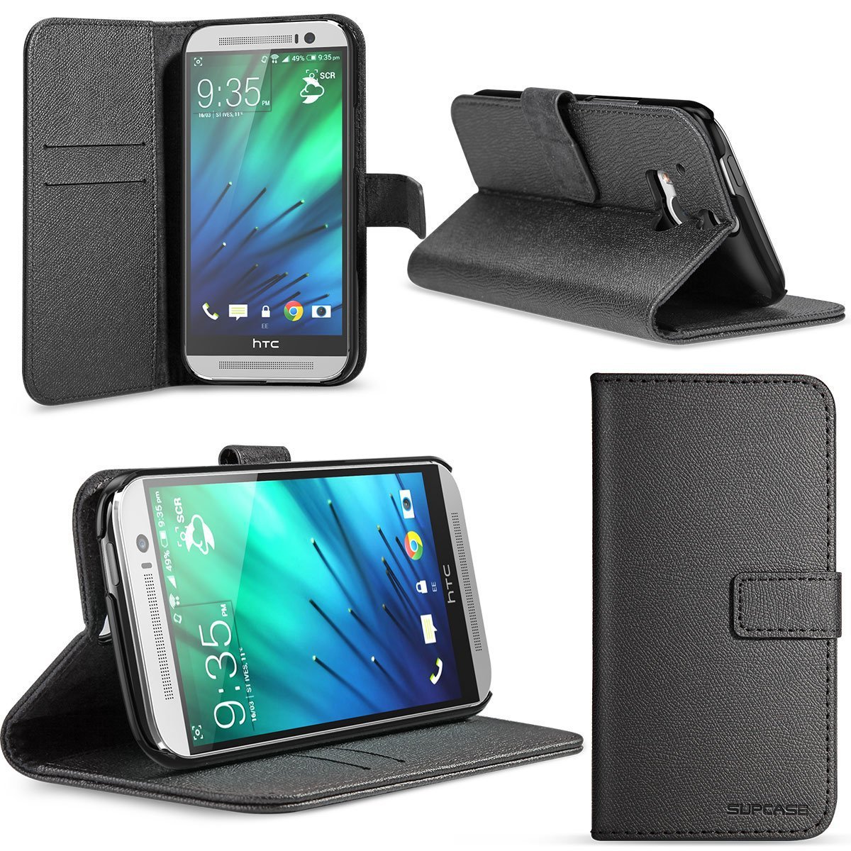 HTC One M8 Case, SUPCASE Premium Wallet Leather- Black