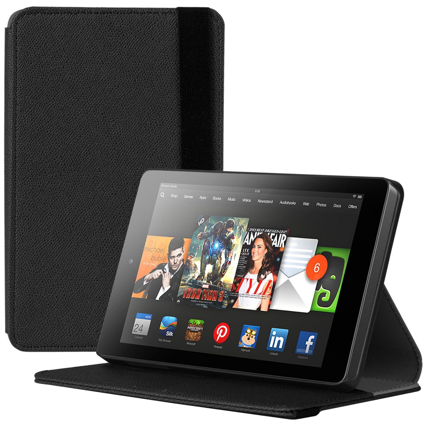 Fire HD 6 Case, SUPCASE Slim Lightweight PU Leather Hard Shell Case Cover- Black
