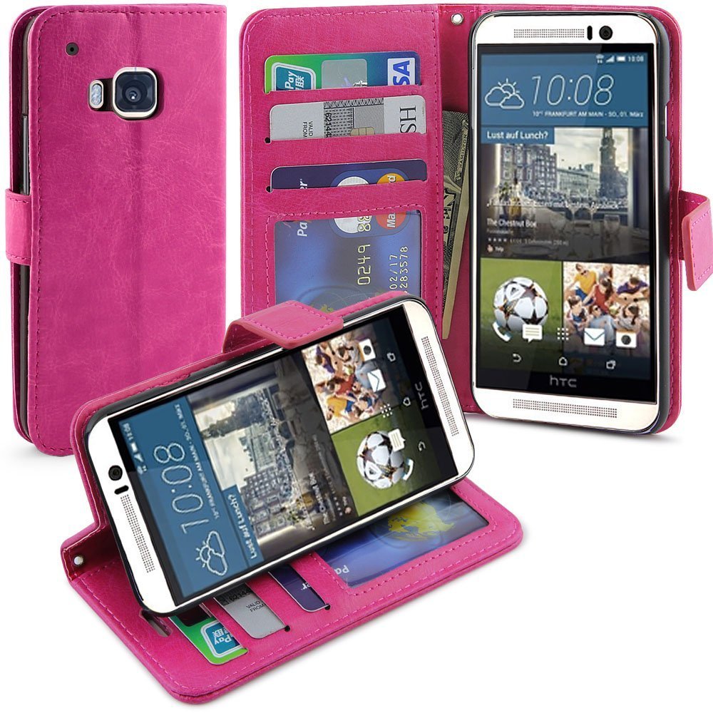 HTC One M9 Leather Case, LK [Kickstand Feature] [Perfect Fit] HTC One M9 - Hot Pink
