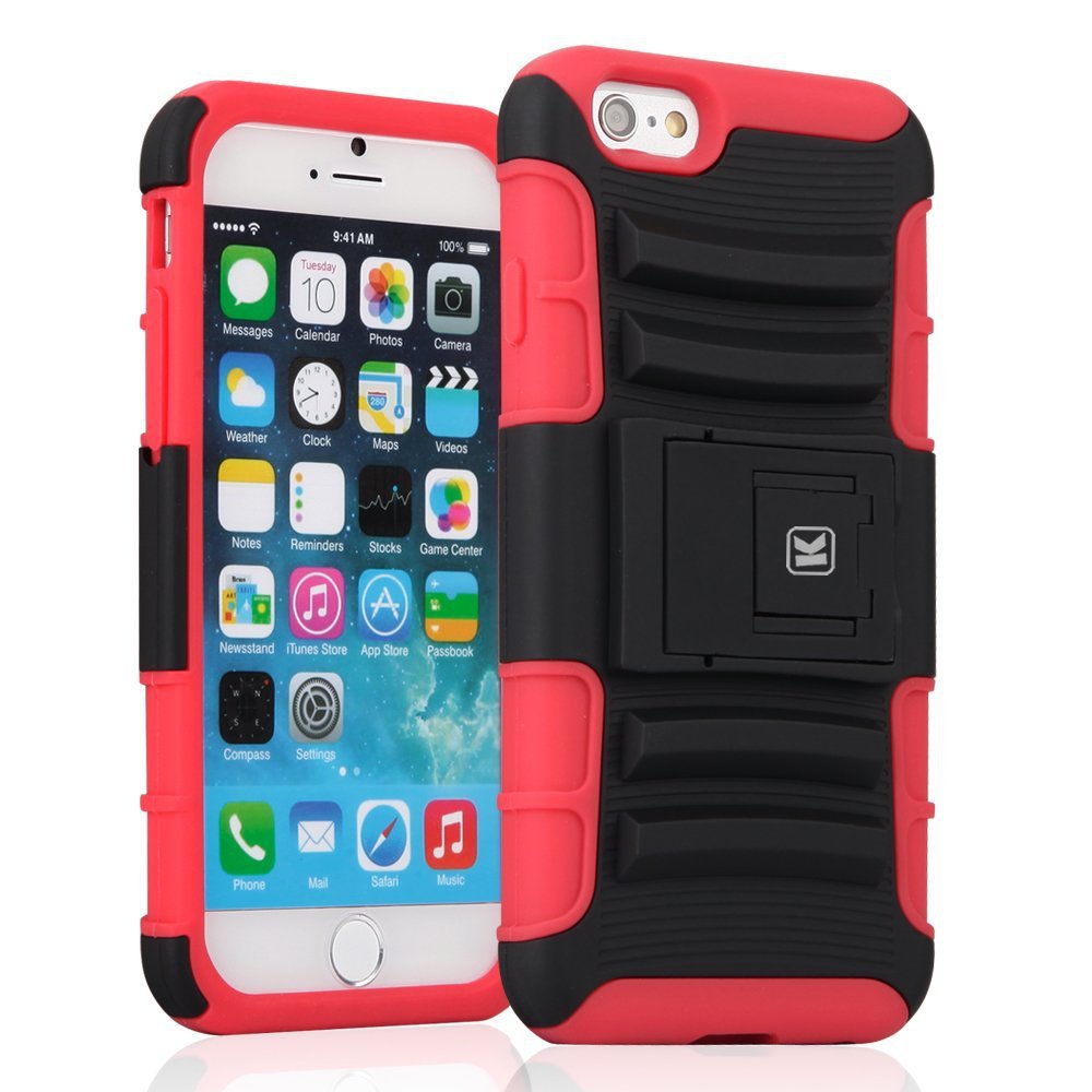HTC One M9 Case - KAYSCASE Heavy-Duty Belt Clip Dual-layer ArmorHolster Hybrid Cover Case-Red