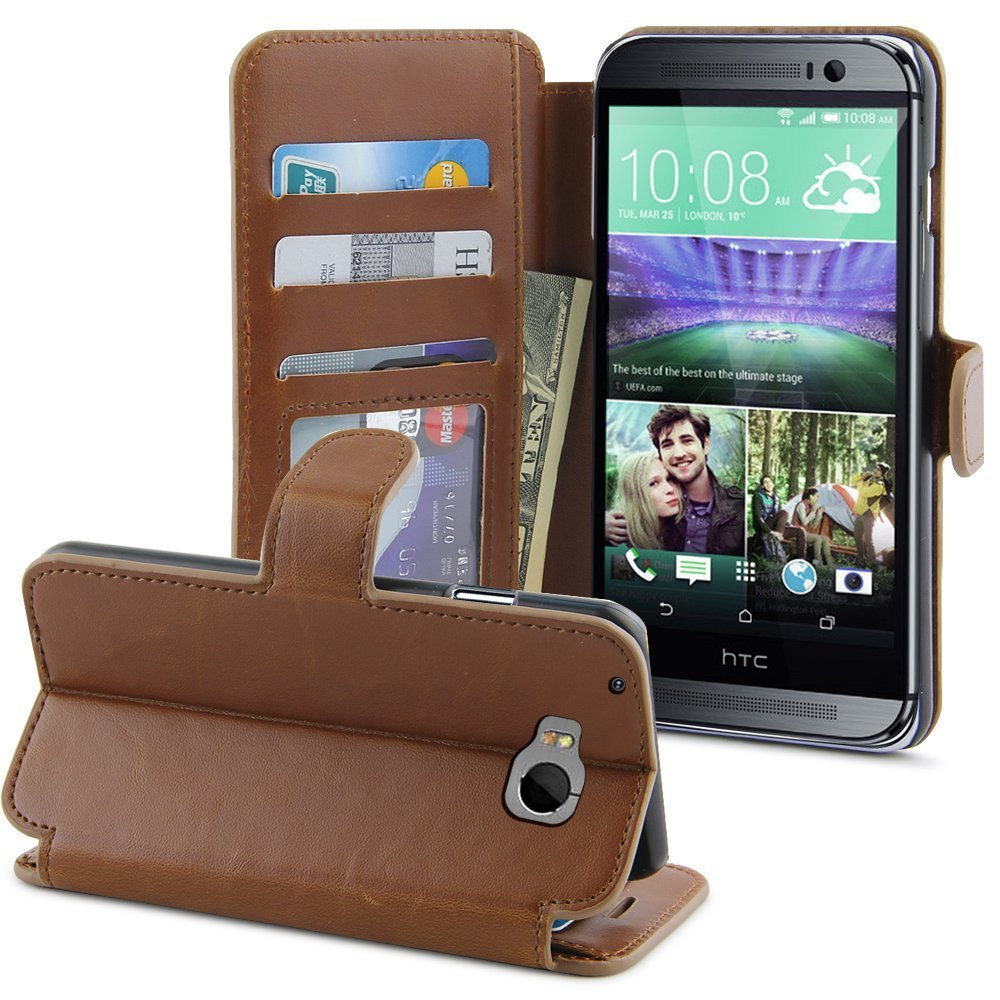 HTC One M9 Flip Case, LK [Stand Feature] HTC One M9 /Hima Premium Wallet Case - Brown
