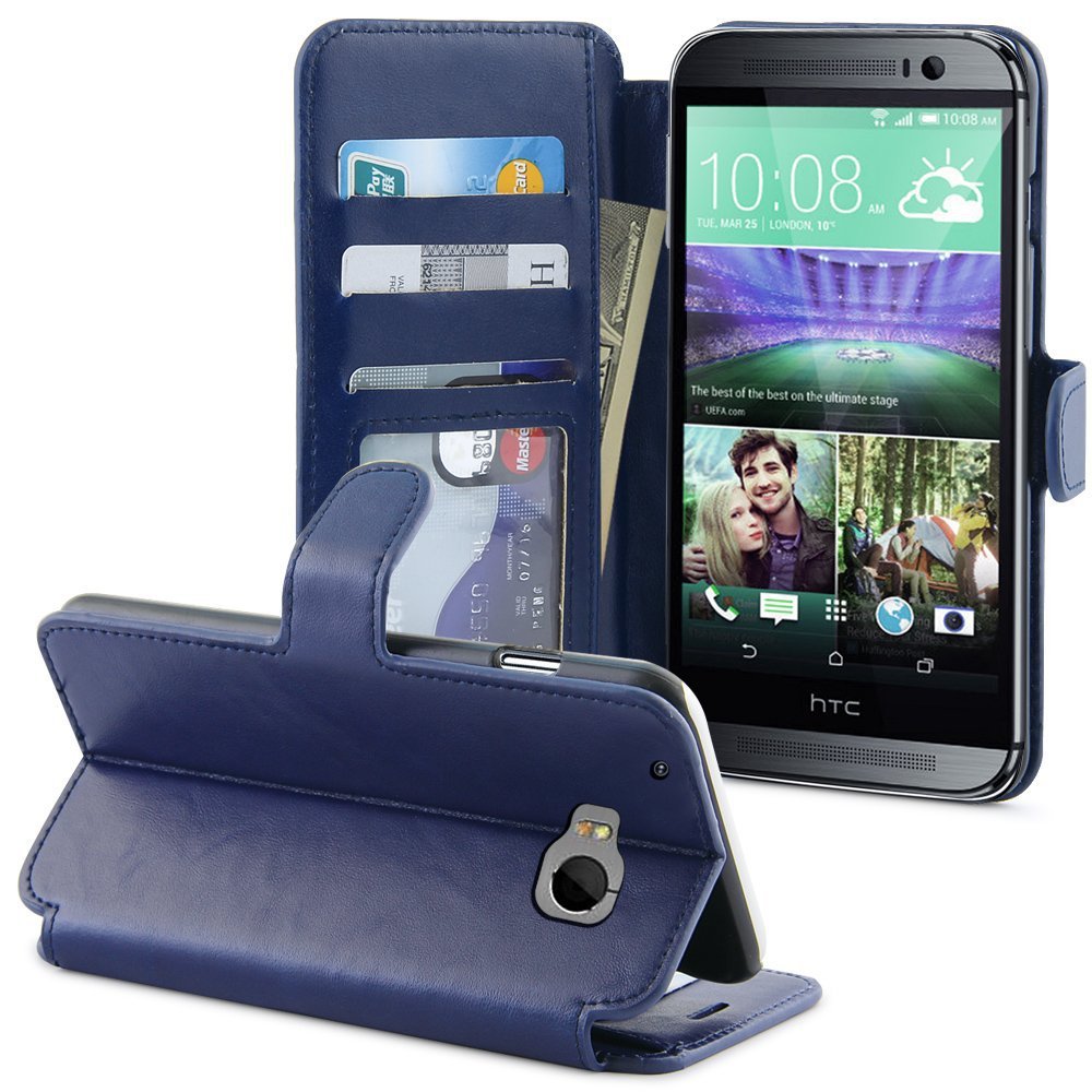 HTC One M9 Flip Case, LK [Stand Feature] HTC One M9 /Hima Premium Wallet Function- Dark Blue