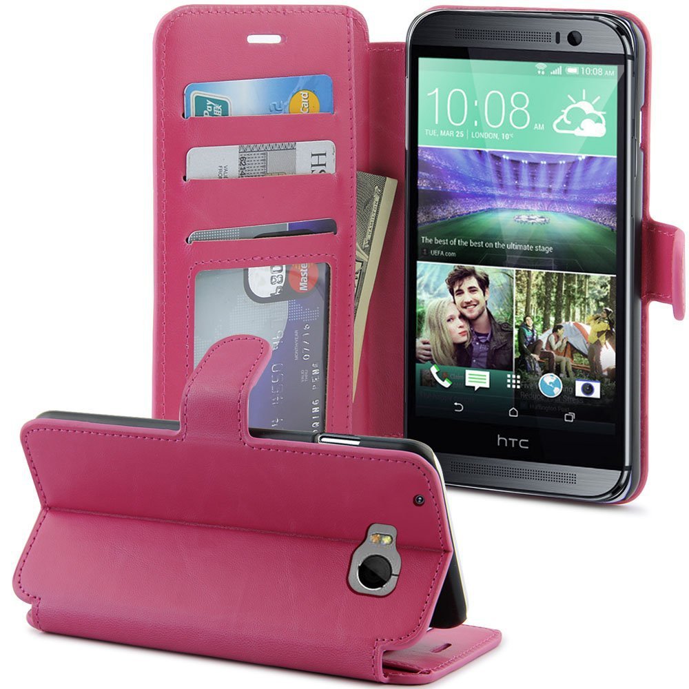 One M9 Case,HTC One M9 Flip Case, LK [Stand Feature] HTC One M9 /Hima Premium Wallet- Hot Pink