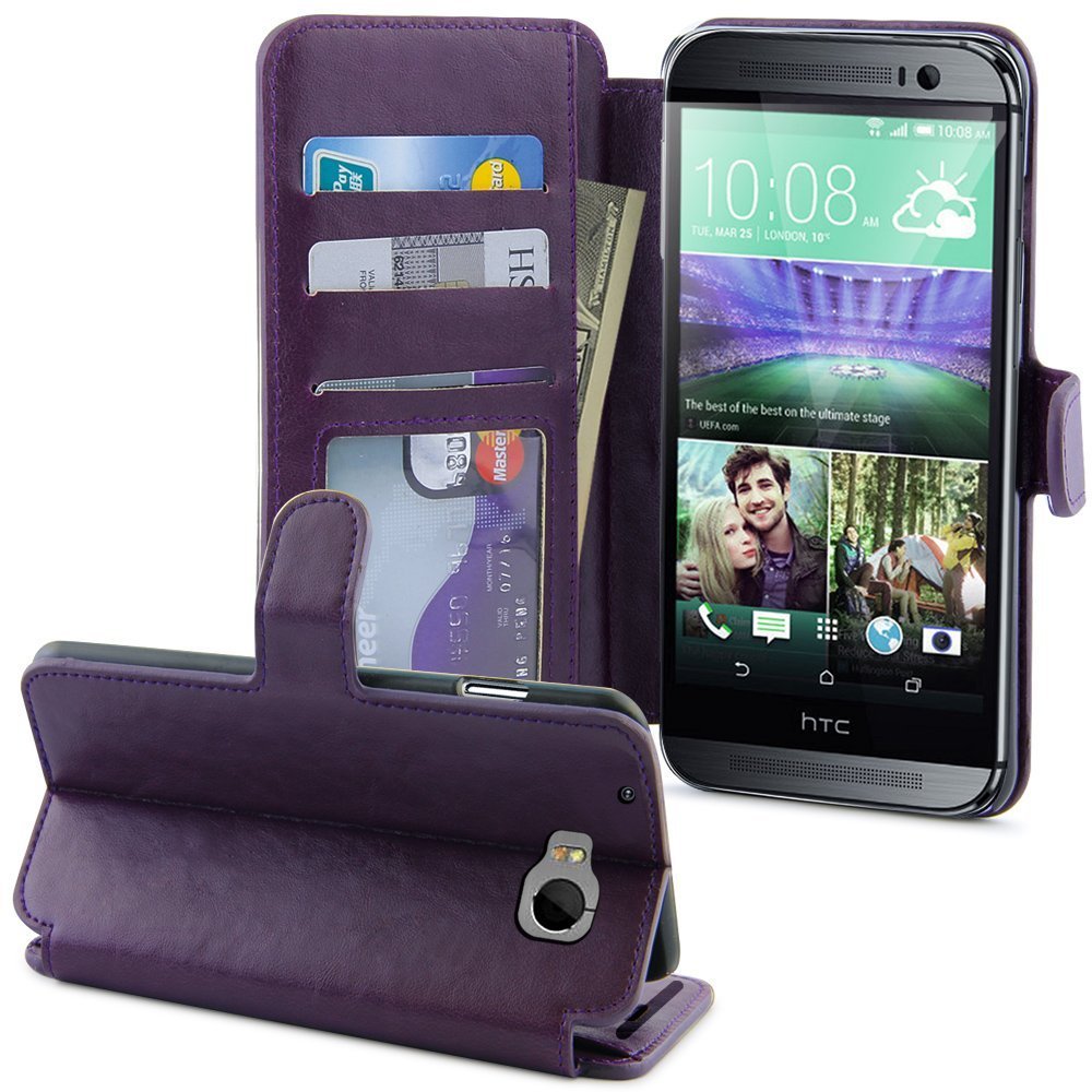 HTC Hima Case LK [Stand Feature] HTC One M9 /Hima Premium Wallet Case [Wallet Function]Purple
