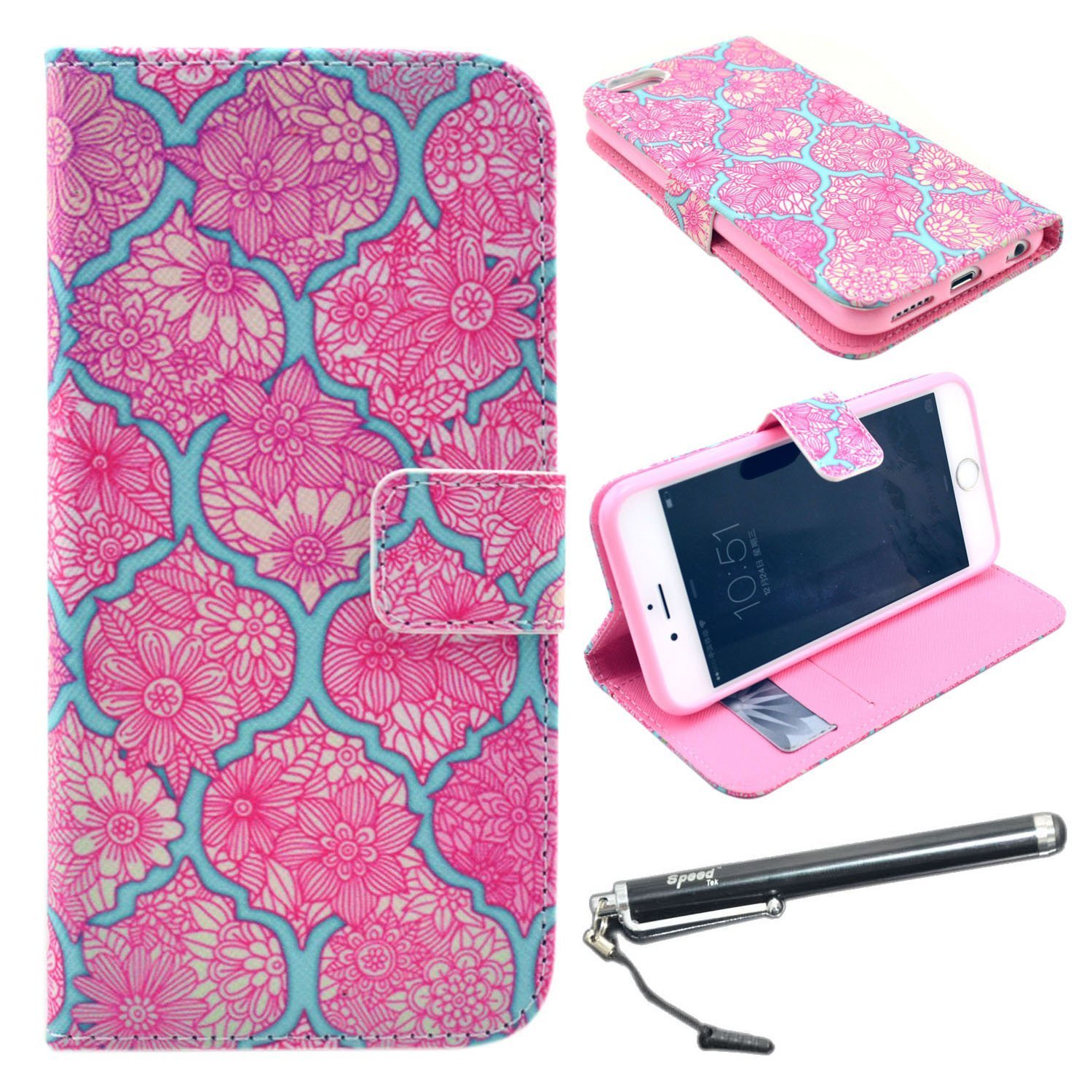 iPhone 6 Plus 5.5" Case, Speedtek Flower Pattern Premium PU Leather Wallet