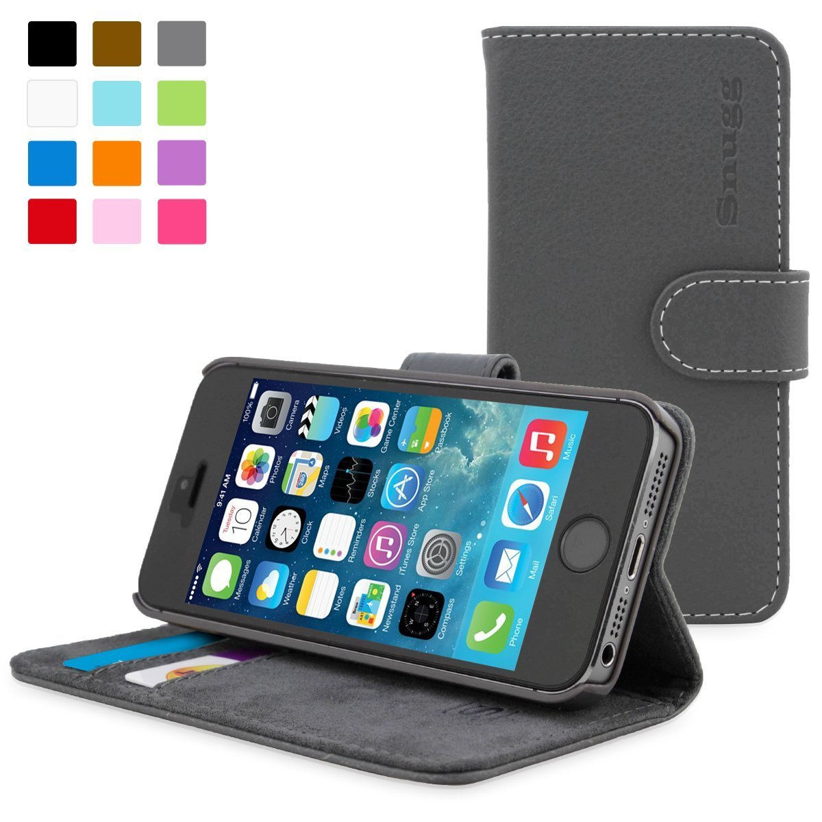 Snugg iPhone 5 / 5s Case - Leather Flip Case with Lifetime Guarantee (Grey) for Apple iPhone 5 / 5s