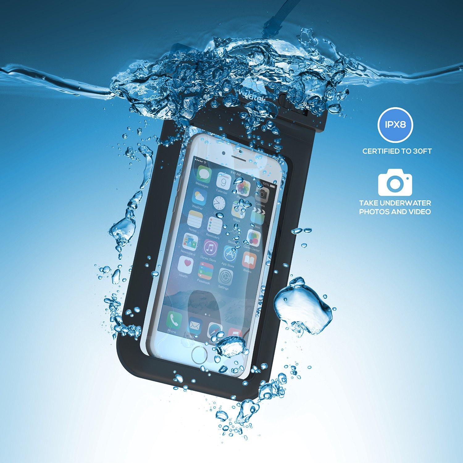 Universal Waterproof iPhone Case by Wildtek-Black