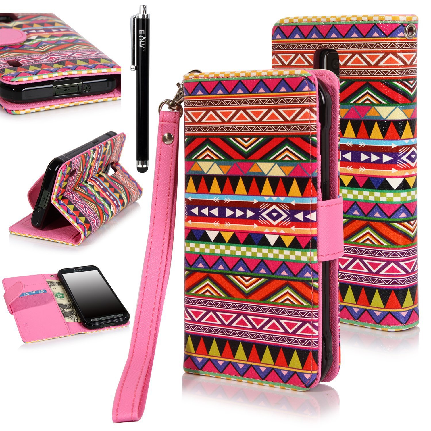 Galaxy S5 ACTIVE Case, Galaxy S5 Active Flip Case - E LV Deluxe PU Leather Folio Wallet-Colorful