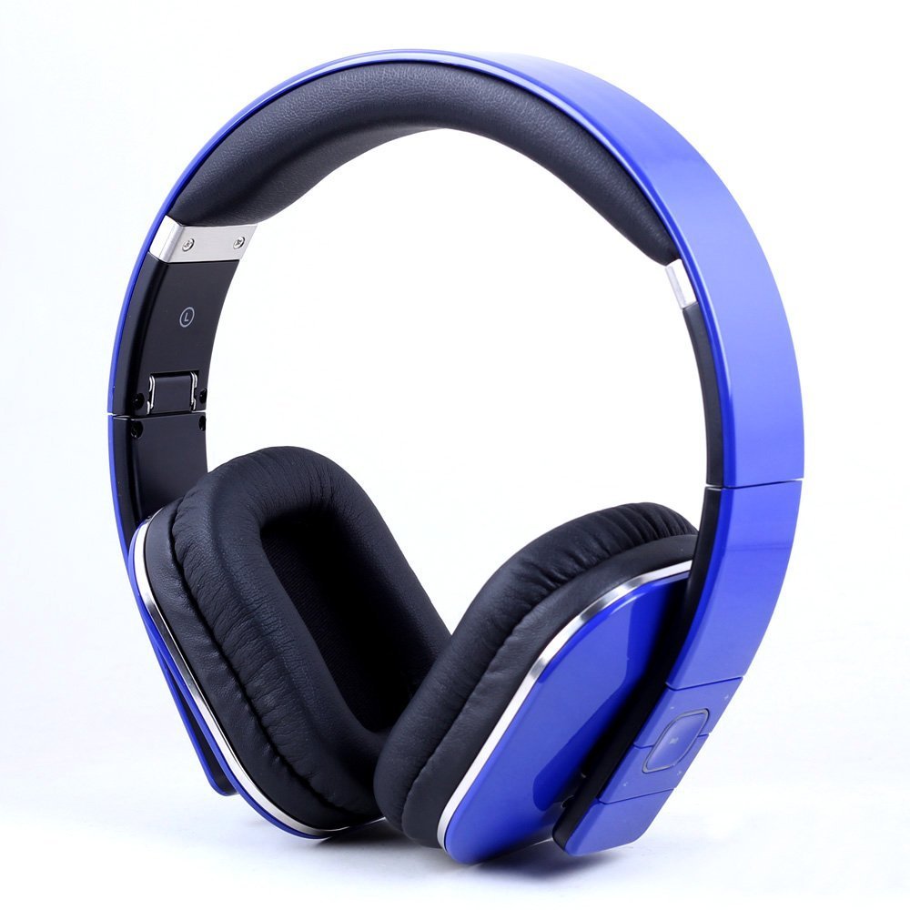 August EP650 Bluetooth Wireless Stereo NFC Headphones - Comfortable Leather Cushioned Headset-Blue