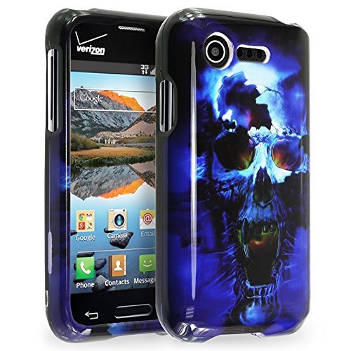 HR Wireless Design Case for LG Optimus Zone 2 L34C Fuel - Retail Packaging - Blue Skull
