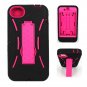 For iPhone 4G 4GS Brackets Robot Stand Cover Skin-Bllack/Hot pink
