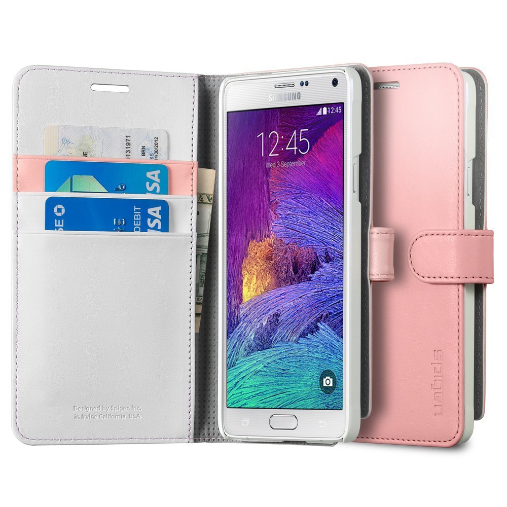 Spigen [Stand Feature] Galaxy Note 4 Case Wallet NEW [Wallet S] [Pink]
