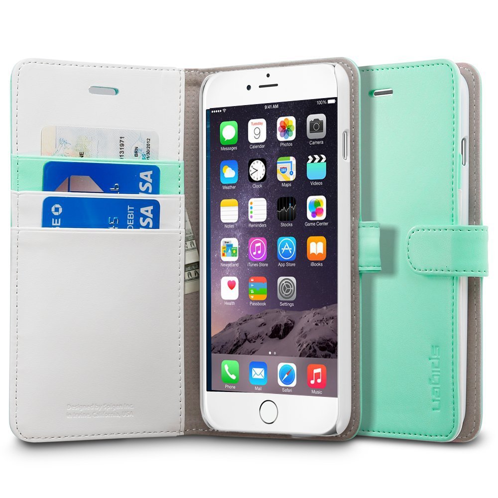 Spigen [Stand Feature] iPhone 6 Plus (5.5) Case Wallet [Wallet S] [Mint]