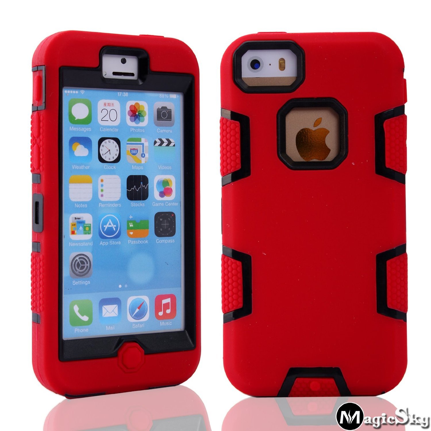 iPhone 5C Case Cover, Magicsky Full Body Hybrid Impact Shockproof Defender Black/Red