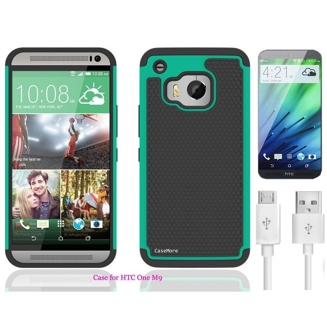HTC One M9 Case Free Screen Protector Free Charger Cable Free Stylus-Aqua Green