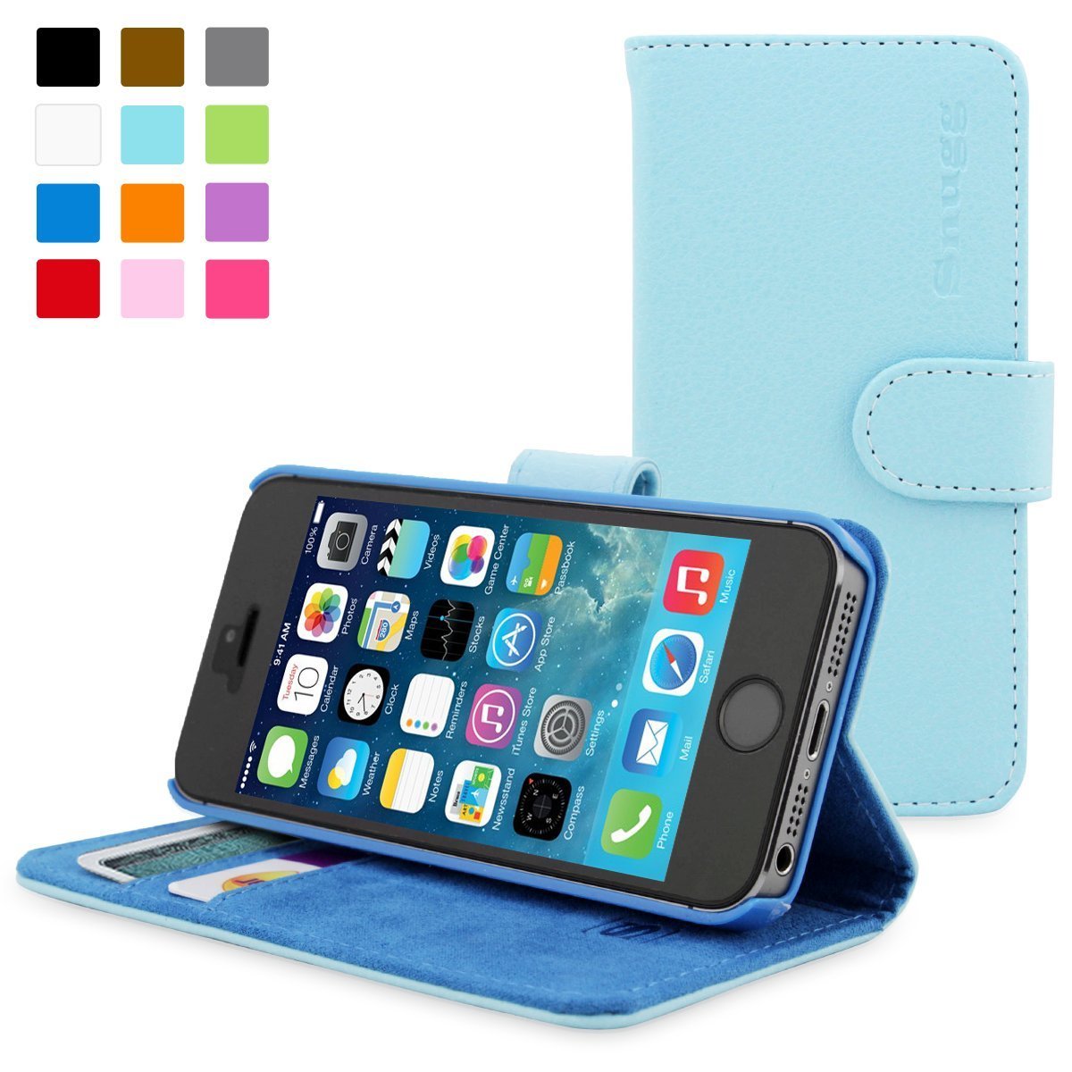 Snugg iPhone 5 / 5s Case - Leather Wallet Case-Baby Blue