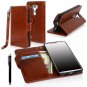 E LV LG G3 Deluxe PU Leather Folio Wallet Full Body Protection Case Cover with 1 Stylus - Brown