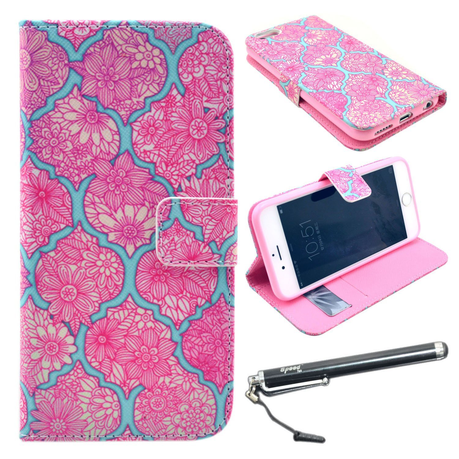 iPhone 6 Plus 5.5" Case, Speedtek Flower Pattern Premium PU Leather Wallet Flip Protective Skin