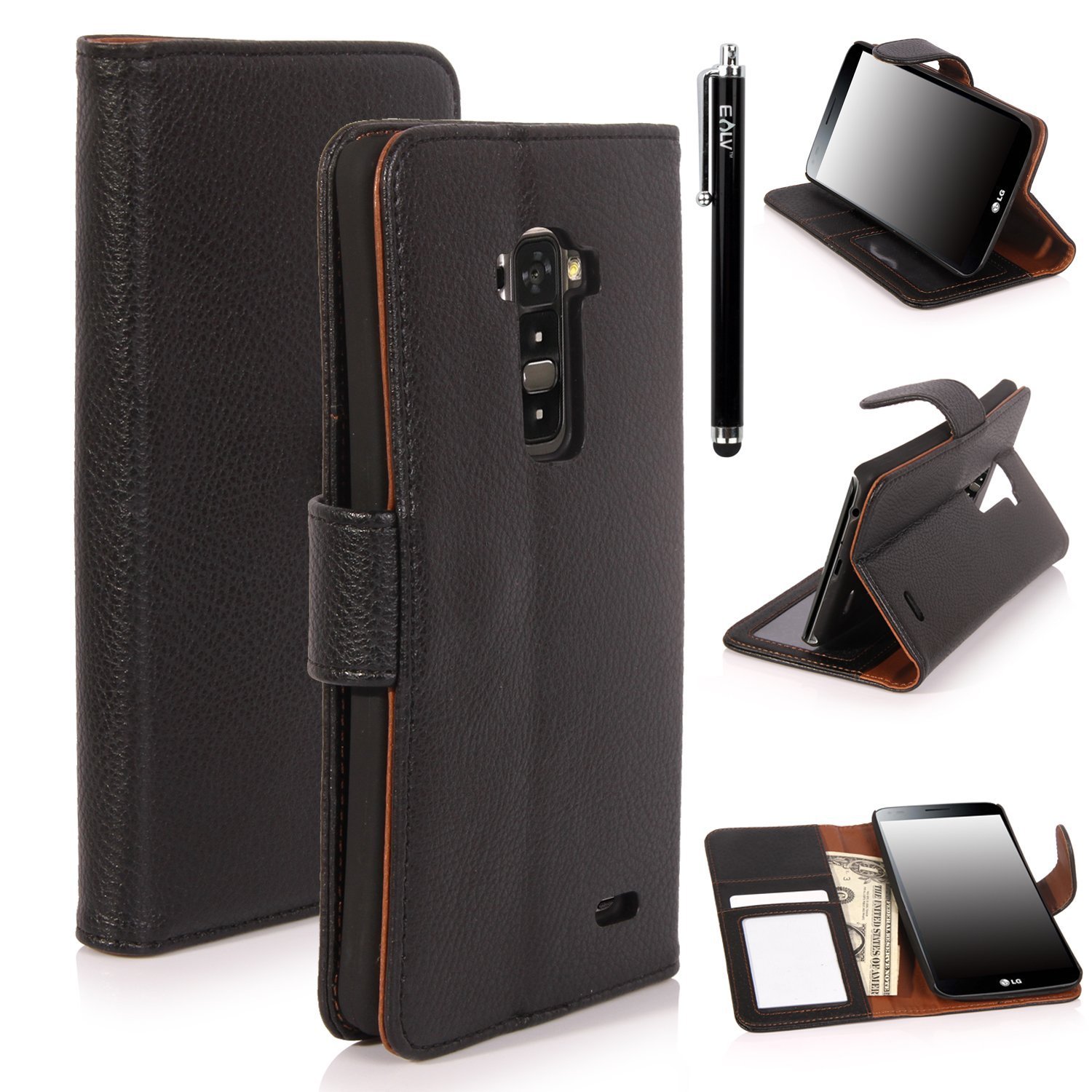 LG G Flex, E LV Deluxe PU Leather Flip Wallet Case Cover for LG G Flex