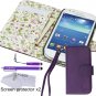 Samsung Galaxy S3 Mini Case Bundle including 1 Faux Leather Cover with Floral Interior-Purple