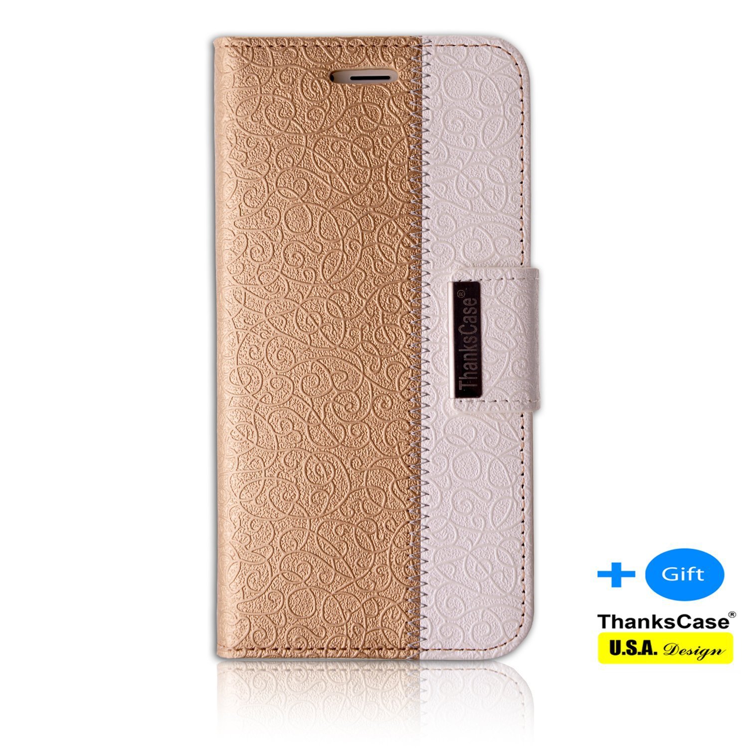 Iphone 6 Plus Case Thankscase Iphone 6 Plus Wallet Case Slim Case a Bonus Screen Protector, (Gold)