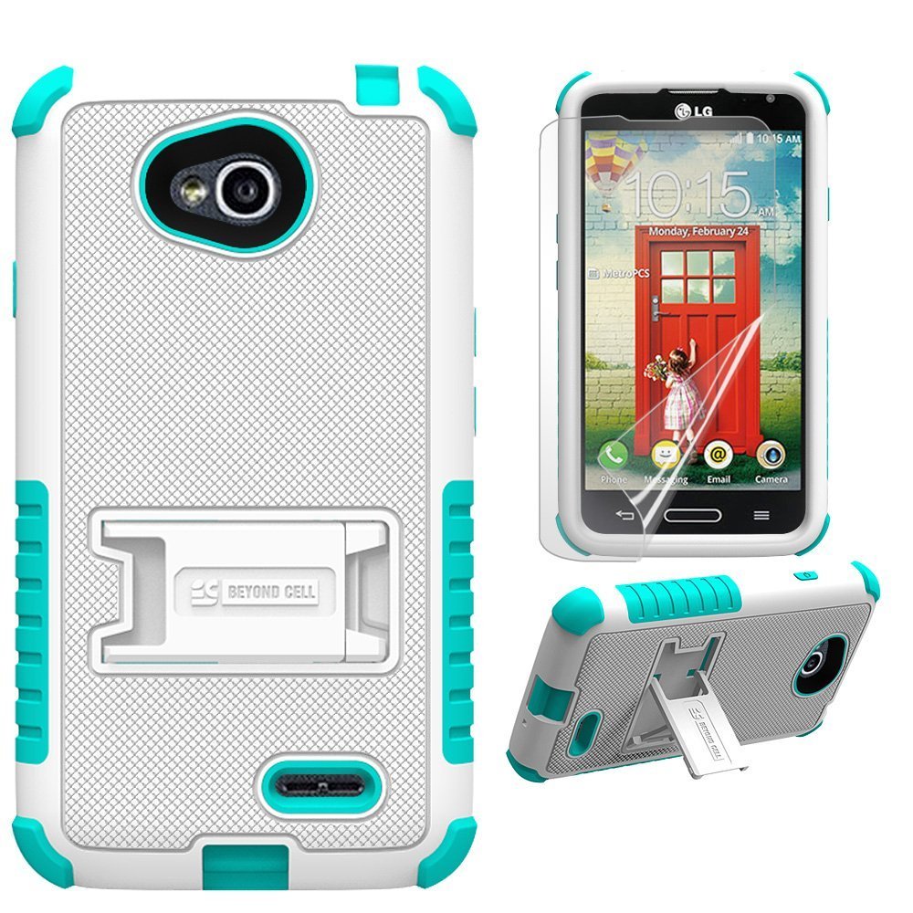 [White/Light Blue] High Impact Hybrid Hard Soft Rugged Phone Case 3 Layers Protection for LG Optimus