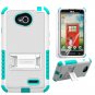 [White/Light Blue] High Impact Hybrid Hard Soft Rugged Phone Case 3 Layers Protection for LG Optimus