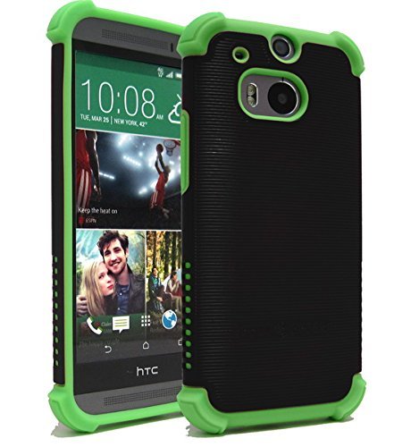 HTC One M8 Case, Cell-Nerds NerdShield GRIP Protective Case with Impact Energy -Black on Lime