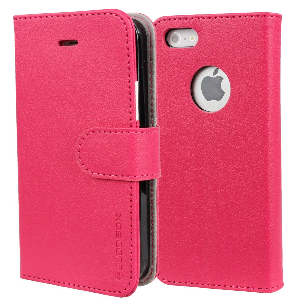BUDDIBOX Premium PU Leather Wallet  HD Screen Protector for iPhone 5s 5, (Pink / White)