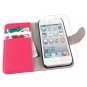 BUDDIBOX Premium PU Leather Wallet HD Screen Protector for iPhone 5s 5, (Pink / White)